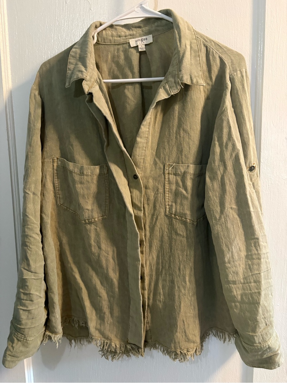 Umgee Olive Utility Jacket with Frayed Hem